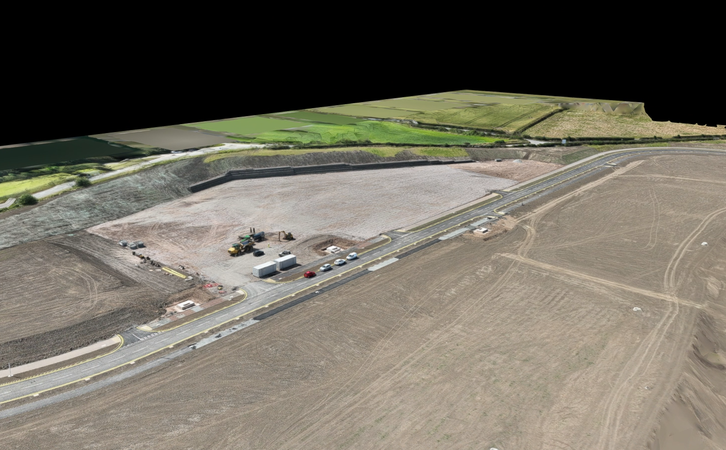 3D model of a construction site built from drone survey data.